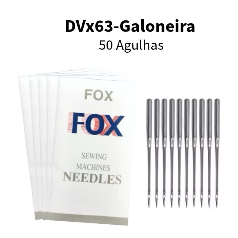 50 Agulhas DVx63 Galoneira Nº9/10/11/12/14/16/18 FOX Maquina Costura Industrial