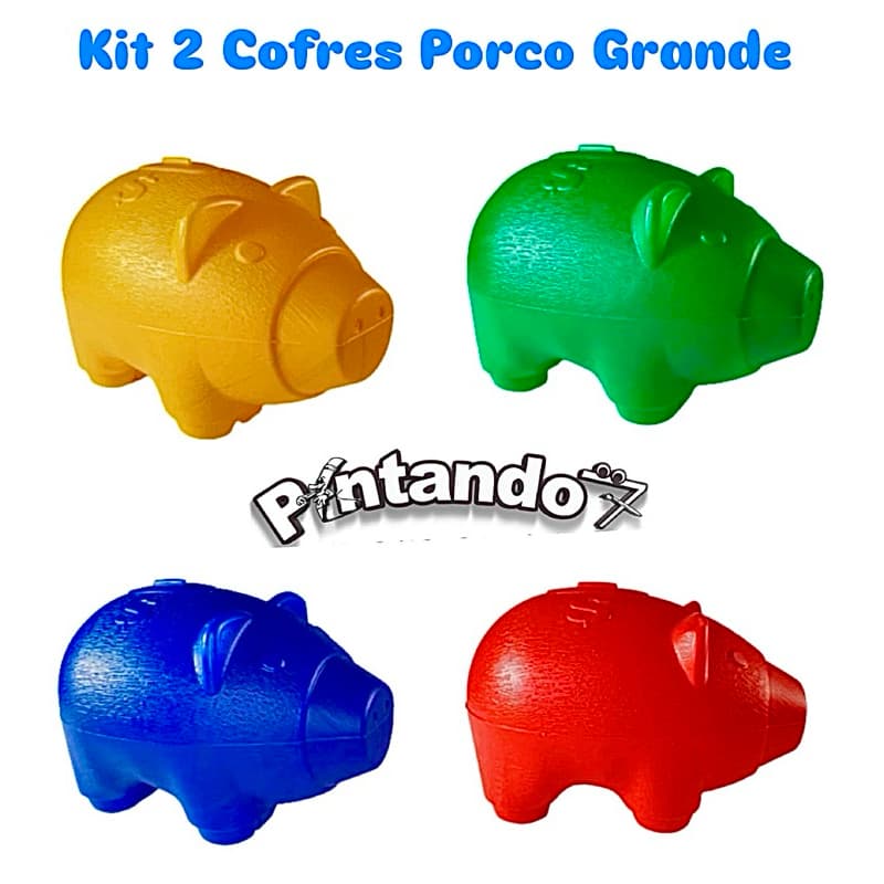 kit 2 Cofres Porco Grande Diversas Cores Porta moedas 24cm