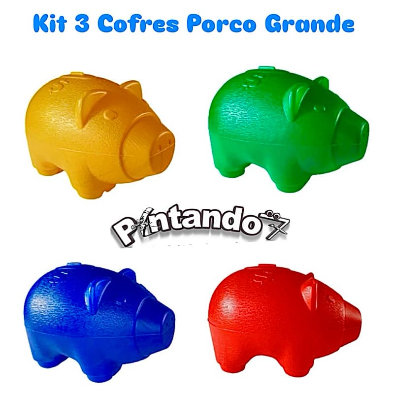 Kit 3 Cofres Porco Grande Diversas Cores Porta Morda 24cm