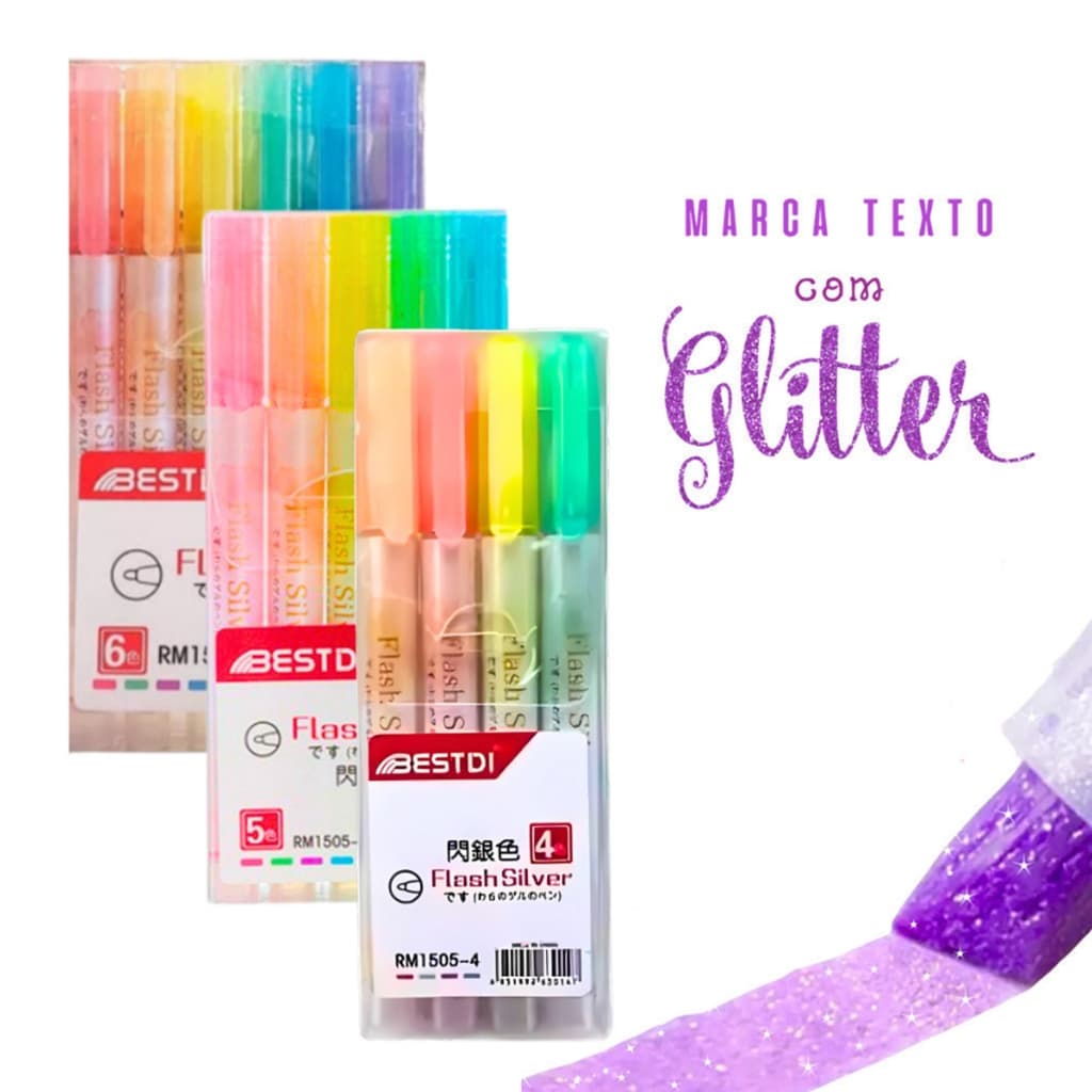Kit Canetas Marca-texto Com Glitter 4-6 Cores Forma de Garrafa pastéis/fluorescência/material escolar/mini lembrancinha