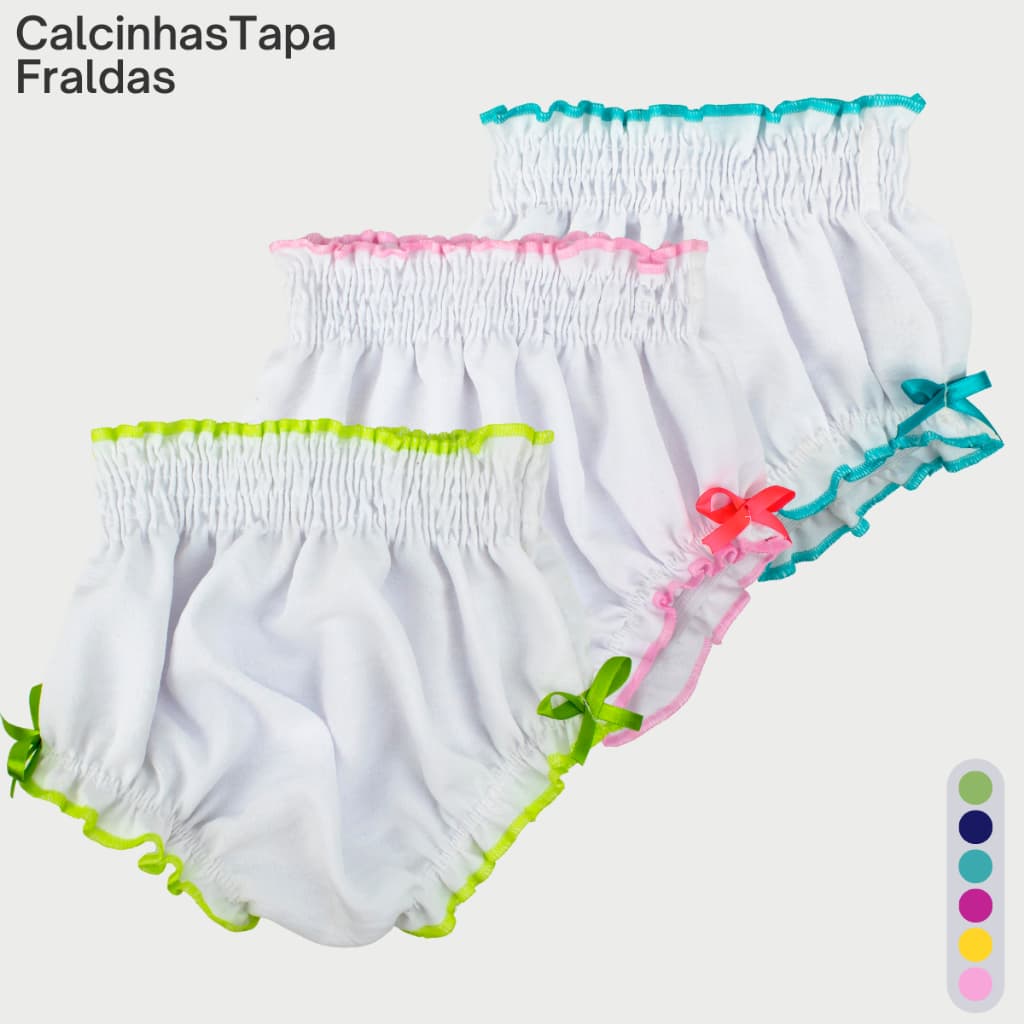 Kit 3 Calcinha Tapa Fralda Bebê Cós Confortável Lançamento
