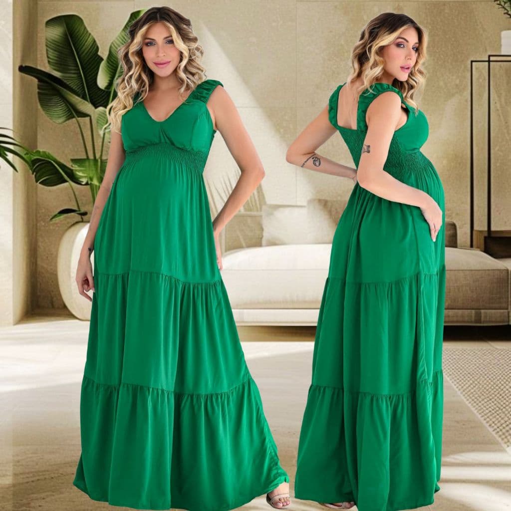 Vestido Longo Elegante Gestante Ideal para Festas Linha Premium Conforto para Mães