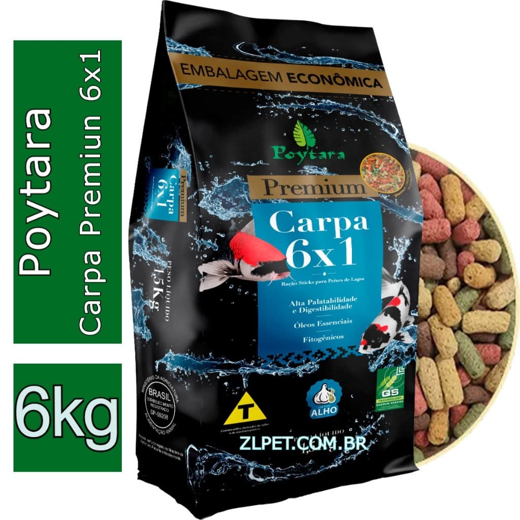 Ração Para Carpas Poytara Premium Carpa 6x1 - 6kg - Zlpet Poytara Lagos e Aquários