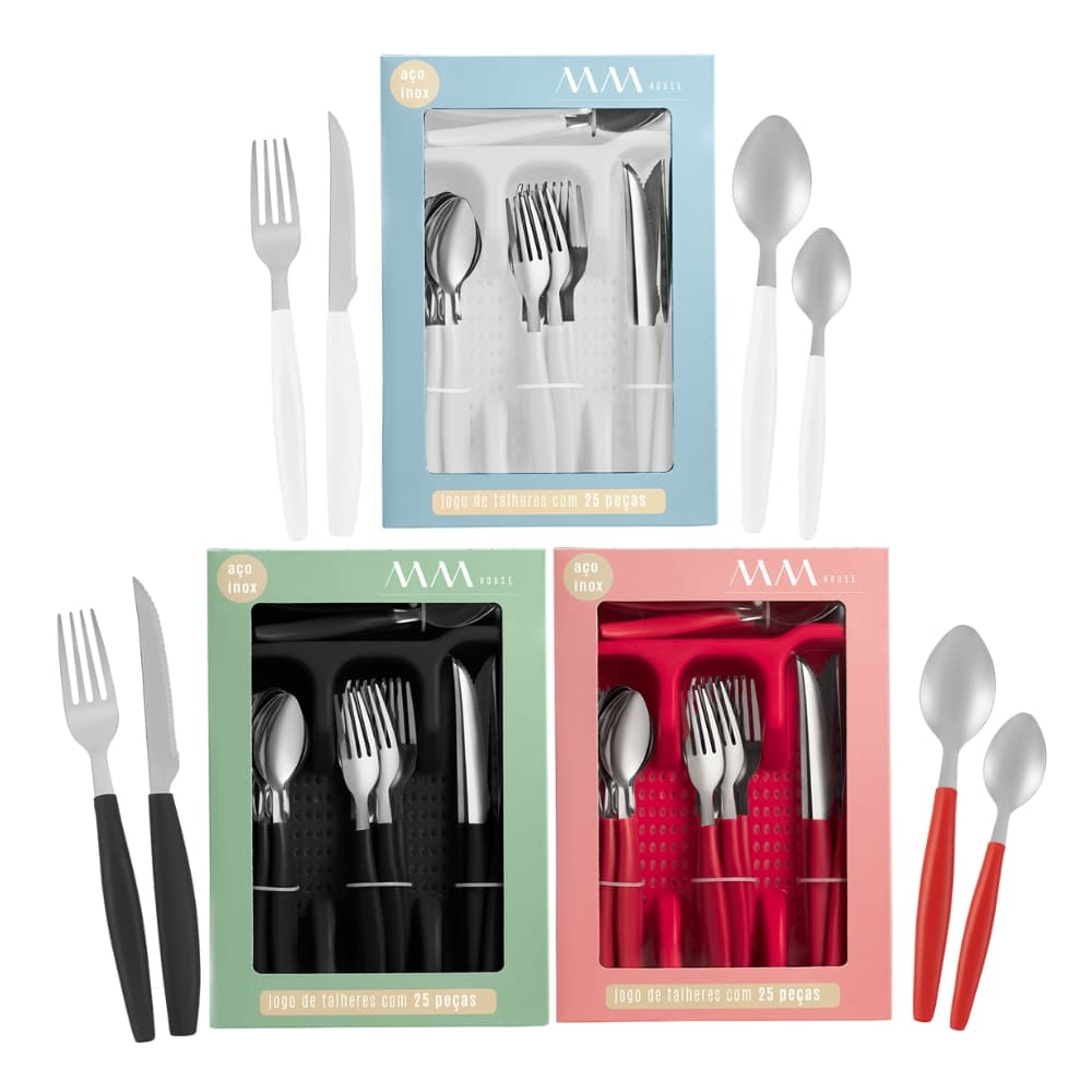 Jogo De Talheres Faqueiro Inox Porta Talher Com 25 Peças