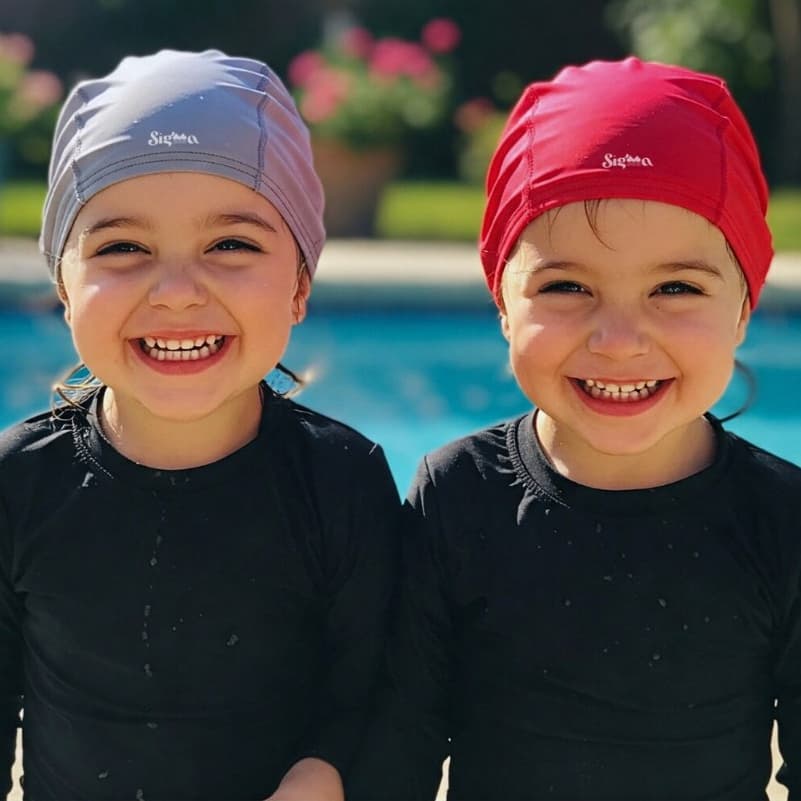 Kit 2 Touquinhas Tecido Natação Infantil Cobre Orelha Elástica Criança Logo Refletiva Menino Menina