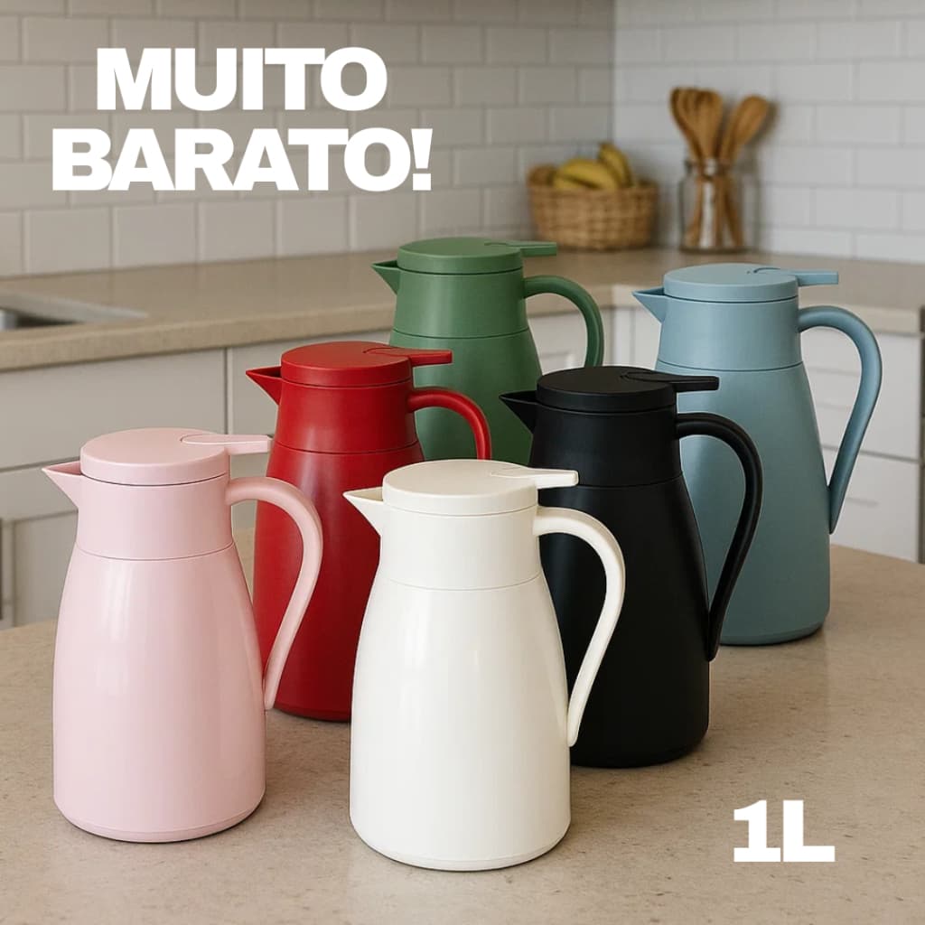 Garrafa Térmica Com Gatilho Pratic 1L Café Chá Água Varias Cores - Turquesa