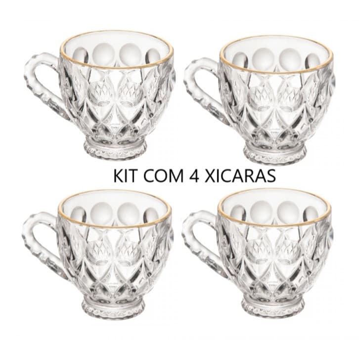 Kit 4 xícaras Lile Fio de Ouro ou transparente - Lyor (não acompanha pires)