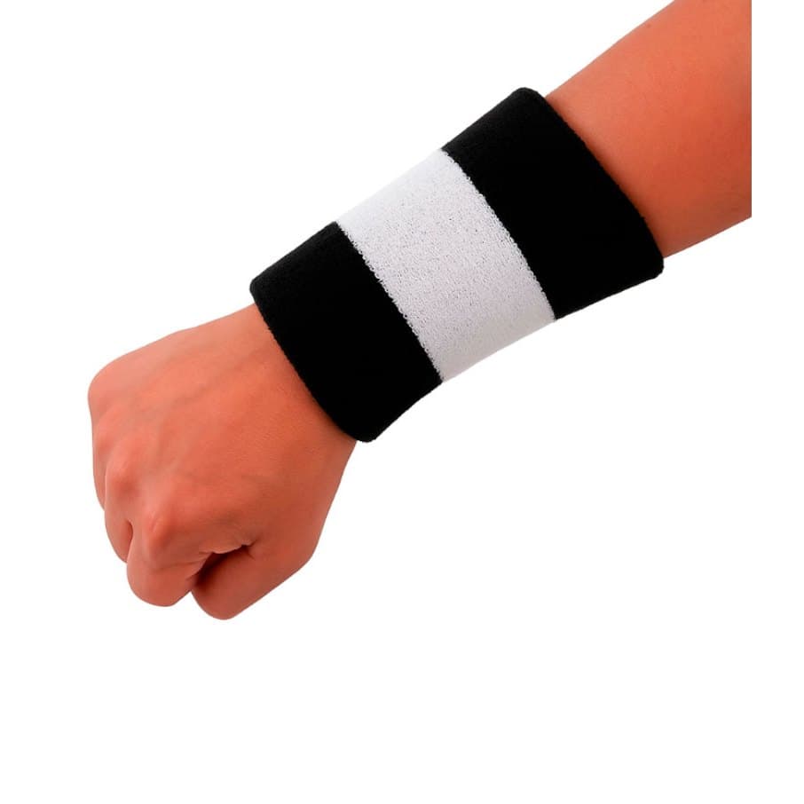 Munhequeira Esportiva Cor Preta e Branca 15cm Absorve Suor 1 Unidade