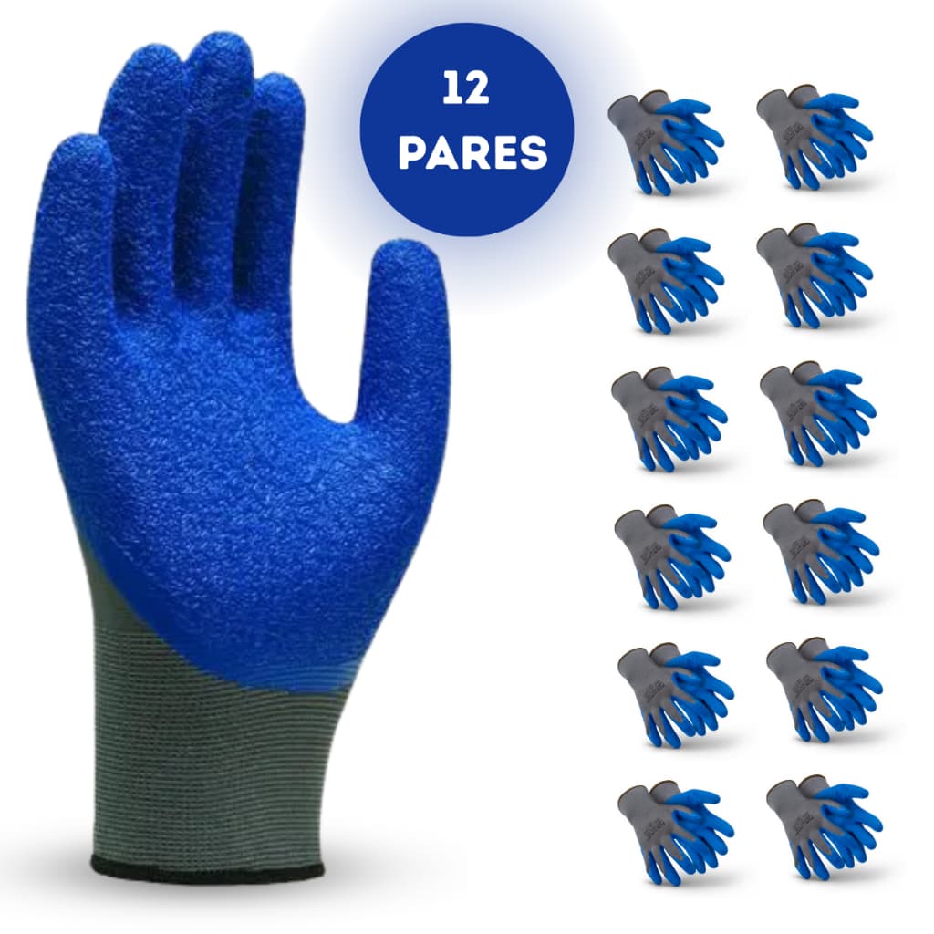 12 Luvas de algodão com banho de látex corrugado impermeável