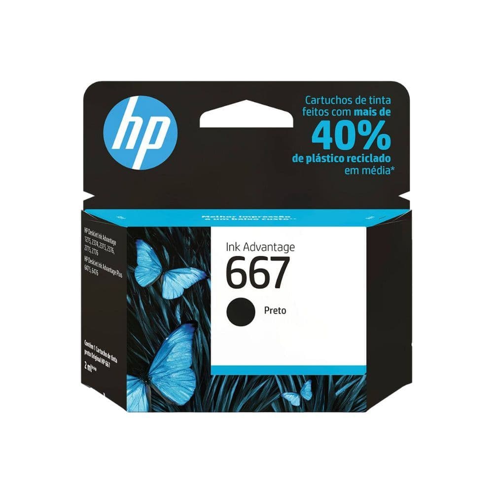 CARTUCHO HP 667 PRETO 2ml - 3YM79AB Para HP 2376, 2776, 6476, 2874