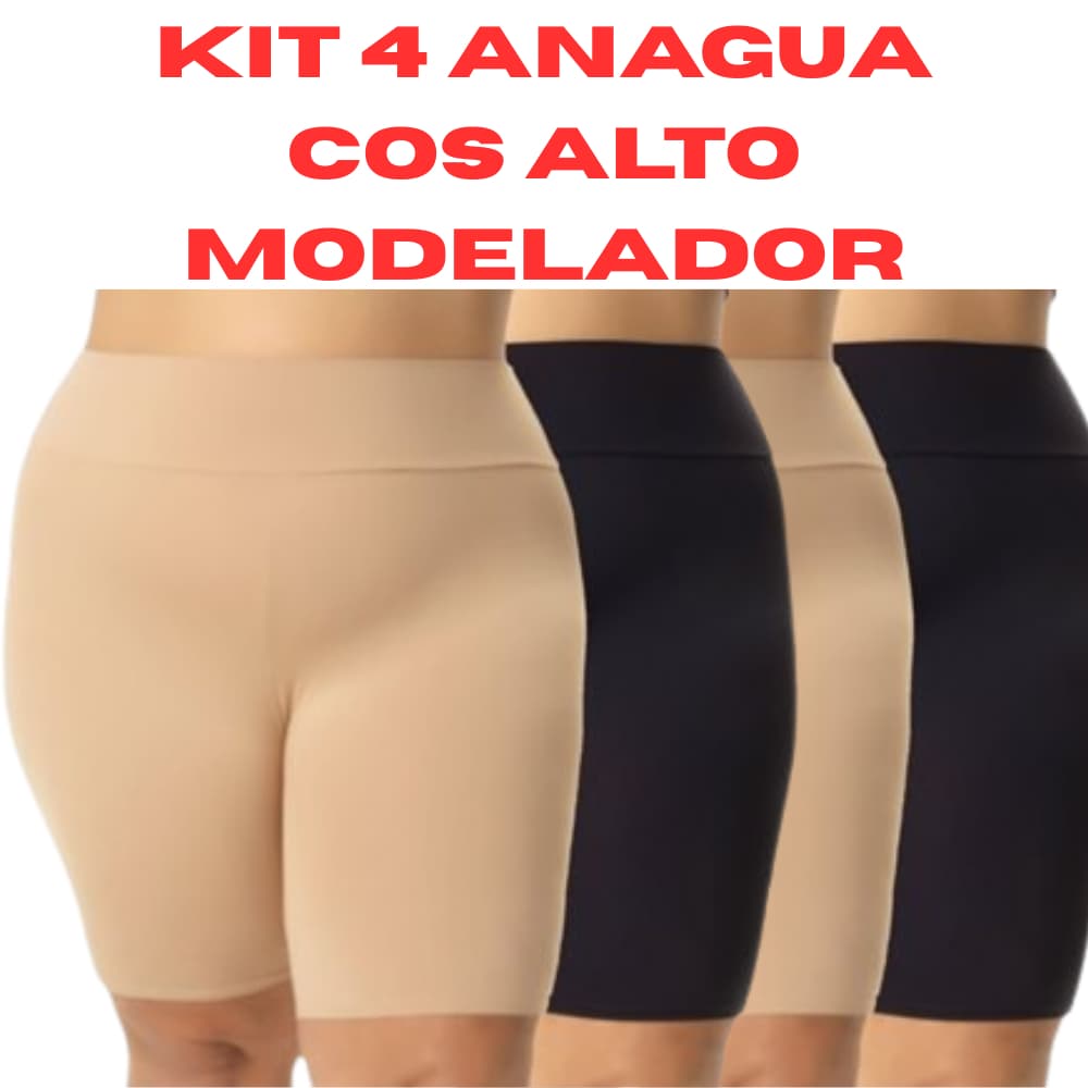 Kit 4 Short Anágua Plus Size Modeladora Cintura Alta Cos Segunda Pele Térmica 48 ao 54