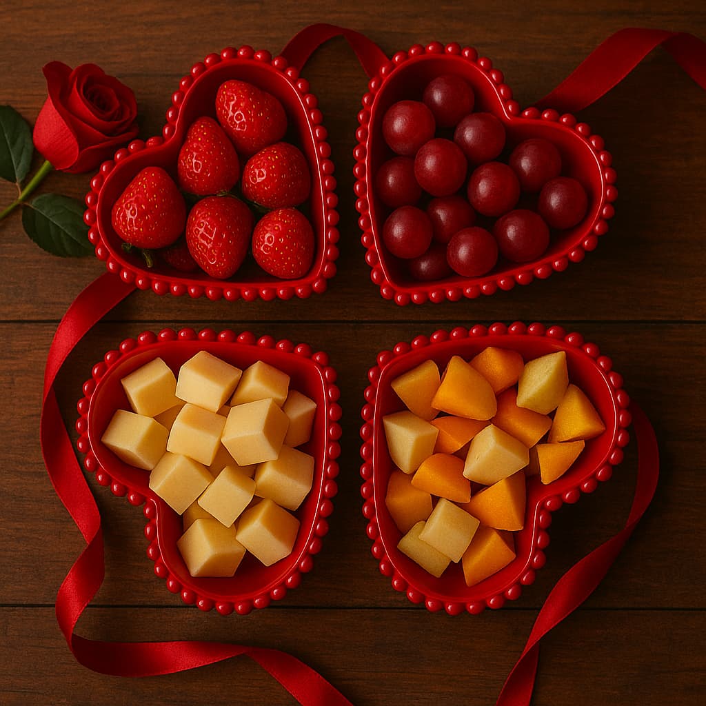 KIT C/04 CUMBUCAS CORAÇÃO PETISQUEIRA EM ACRÍLICO VERMELHA PEARL/PÉROLA DELICADA DIA DOS NAMORADOS