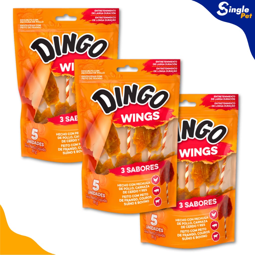 Ossinho Dingo Wings Petisco Para Cães 3 Sabores 5 Unidades 80g Osso - Kit 3