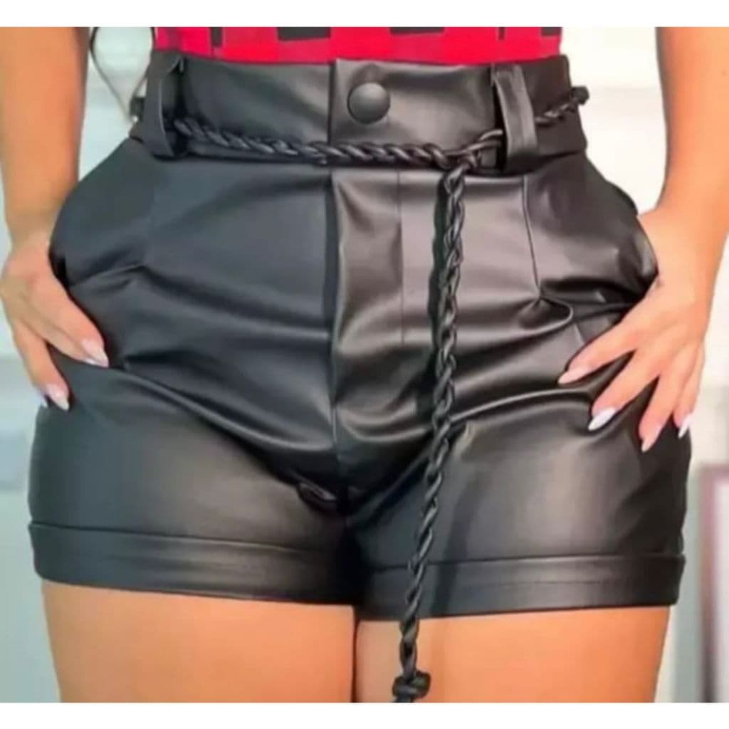 Short Couro Sintético Feminino com Cinto Cordão - Envio Rápido! 🚀