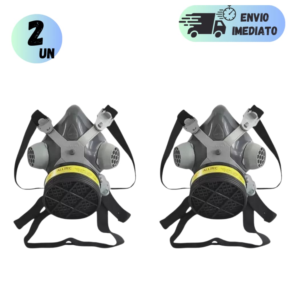 KIT 1/2 MASCARA RESPIRADOR ALLTEC 2001 COM 2 CARTUCHOS QUÍMICA VO + GA FILTRO POEIRA TINTA PÓ GASES