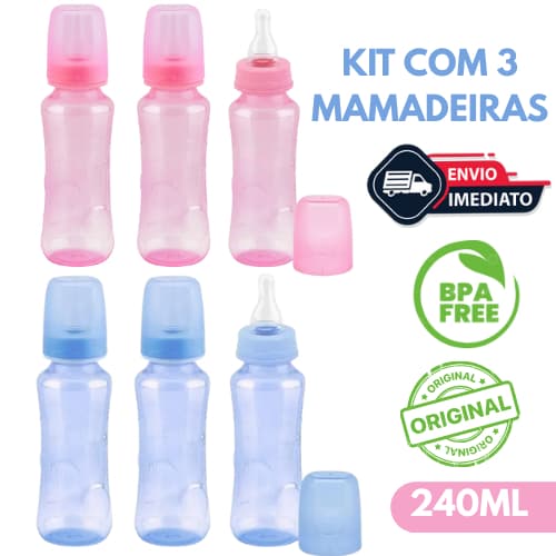 Kit 3 Mamadeiras Petita 240ML Bico Reto Silicone Atacado Barato