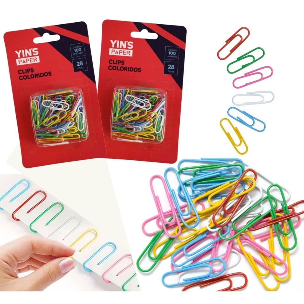 100 Clips Colorido de Papel Metal 28mm Uso Escolar Escritório Organização Prendedor de Papel