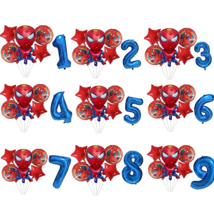Kit C/6 Balões Metalizado Homem Aranha+Número 40Cm Decoração Festas Envio Imediato
