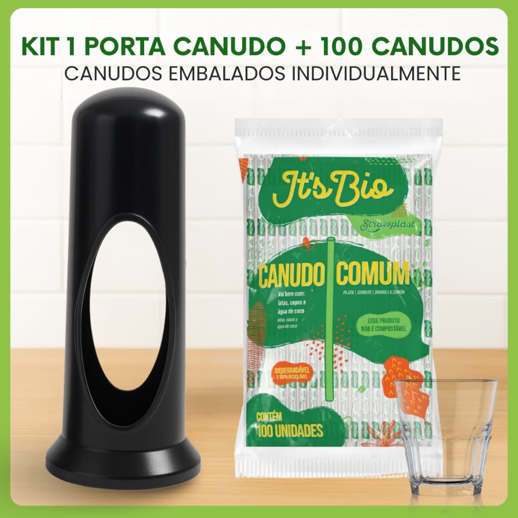 Kit Completo Porta Canudo + Canudos Embalados Individualmente Padaria Bar Lanchonete Evento Festas
