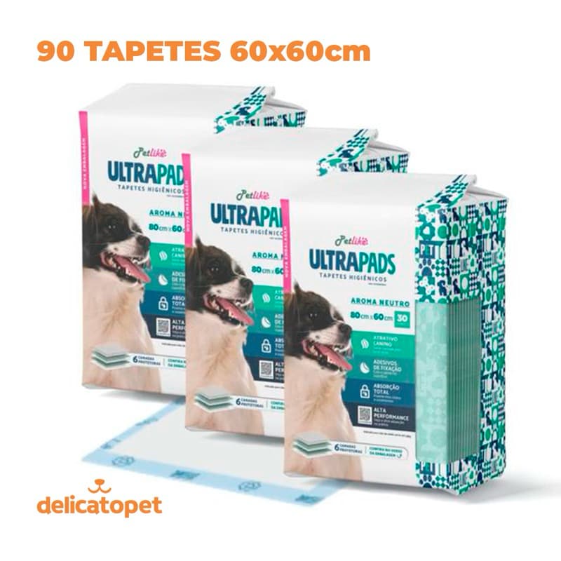 Tapete Higienico Para Caes e Gatos Ultra Pads Neutro 80x60 Com 90un