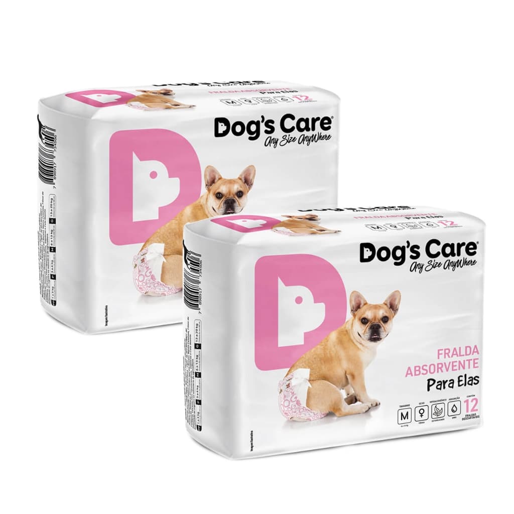 Fralda Absorvente Higiênica Descartável Dogs Care Cães Cachorros Fêmeas C/ 24 Unid Tam G/M/P/PP