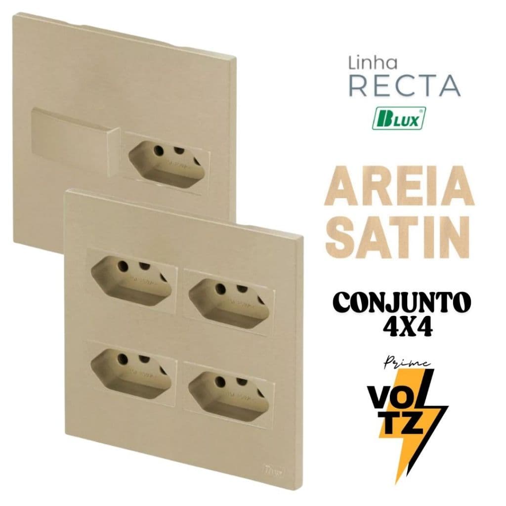 Conjunto Tomada Areia 4x4 10a 20a Interruptor Simples Paralelo Recta Areia Satin Fosco BLUX