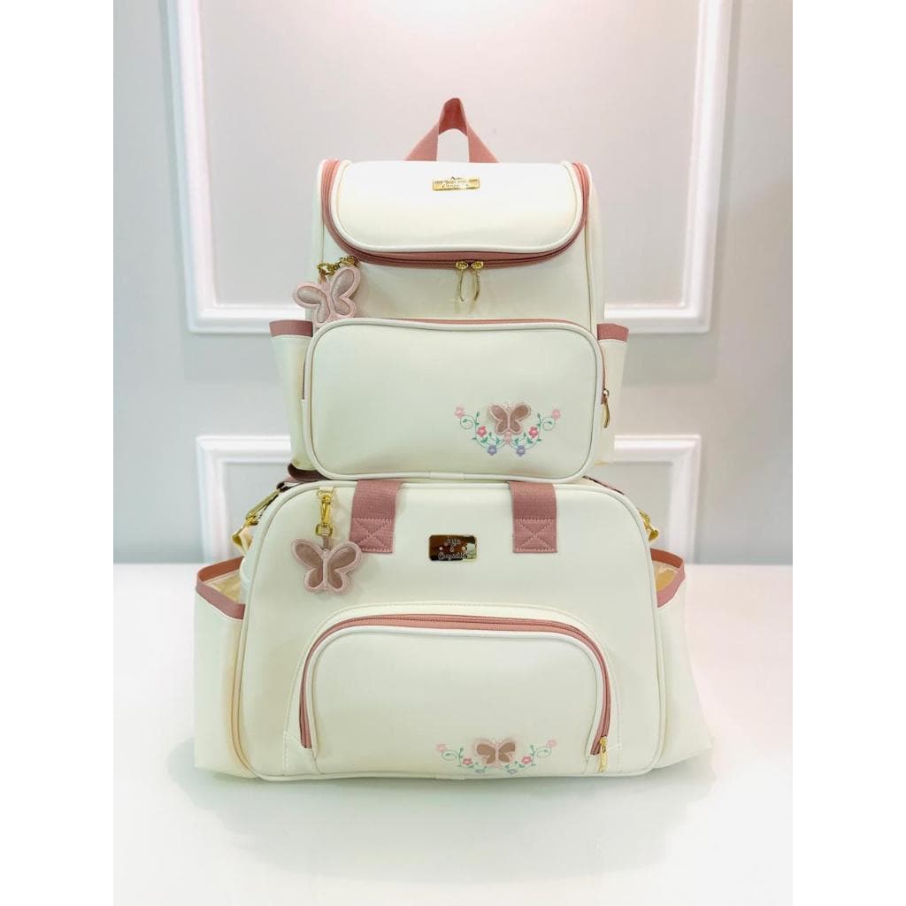 Conjunto Bolsa Maternidade Infantil | Elen Borboleta Creme – Arte e Companhia