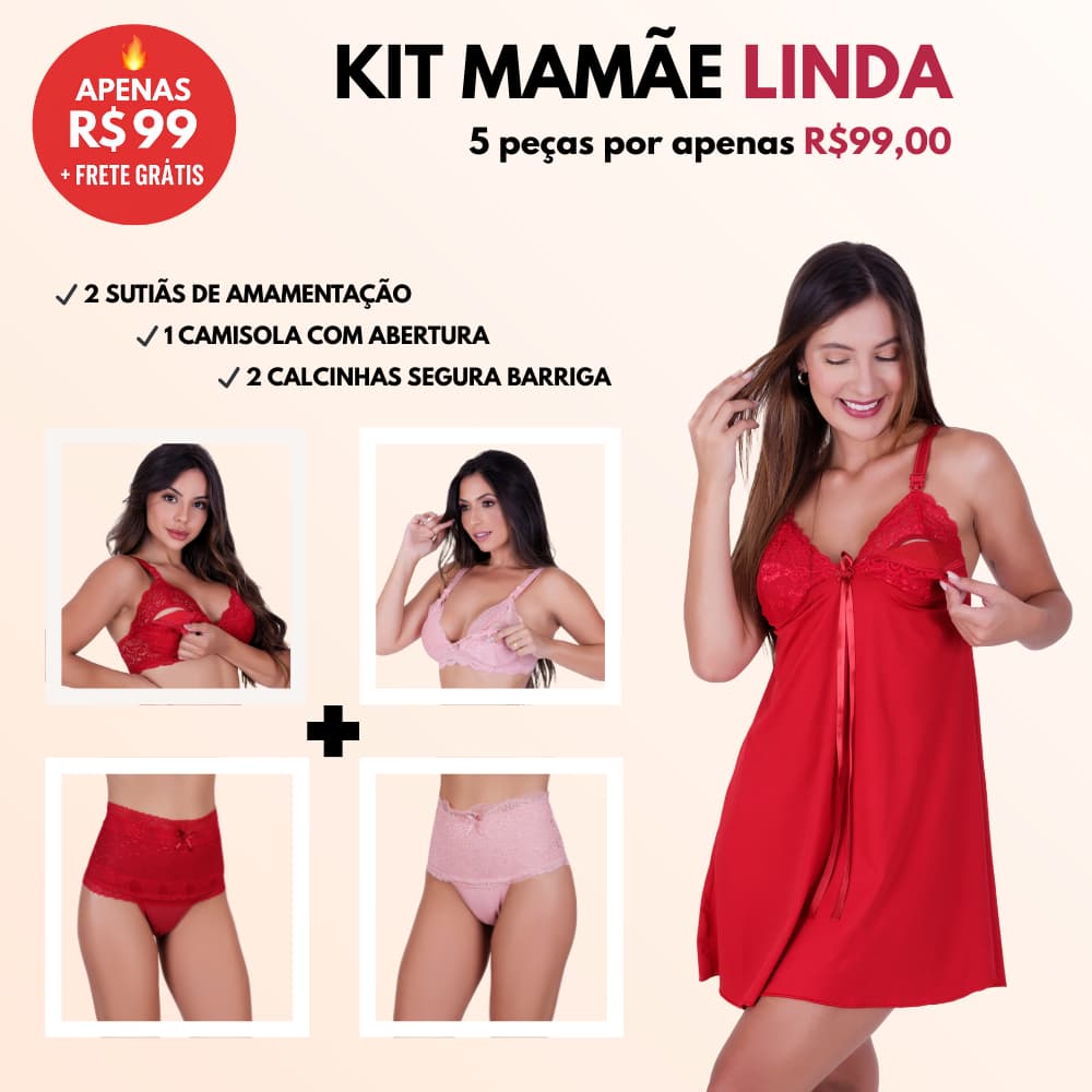 Kit Amamentação Completo 5 Peças | 2 Sutiãs + 2 Calcinhas + Camisola Pós-Parto | Enxoval Maternidade Frete Grátis 💖