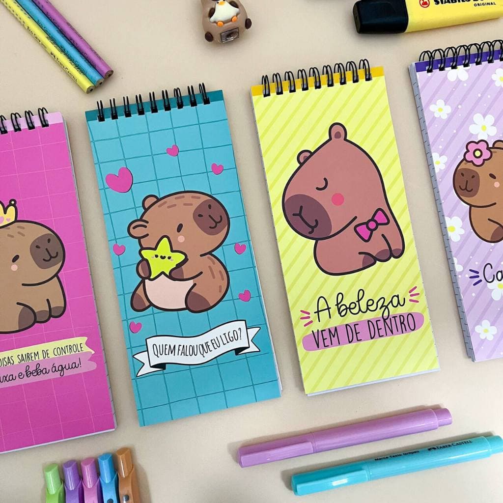 Caderneta de Anotações Espiral Capivara 9 x 20 cm 80 Folhas - Importado