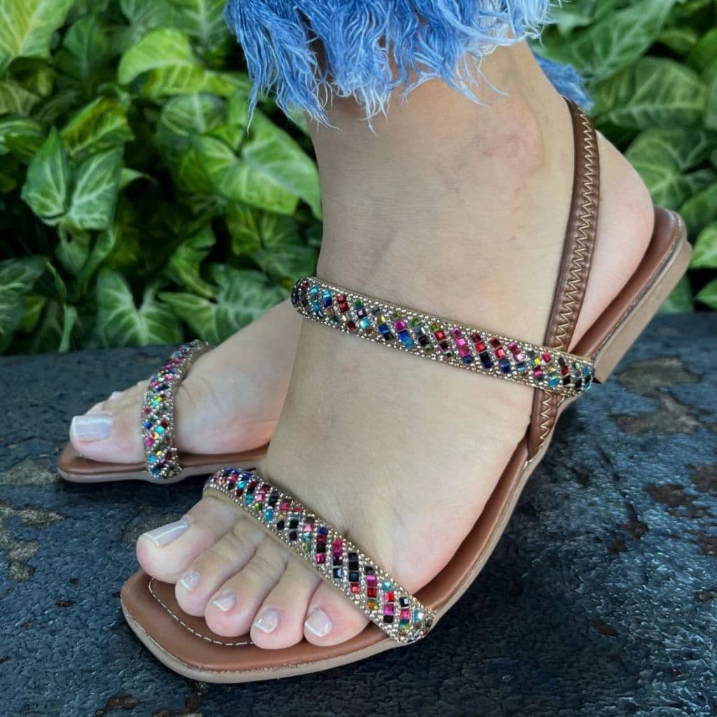 Sandalia Feminina Rasteira Casual Calce Fácil com Elastico Linha Confort