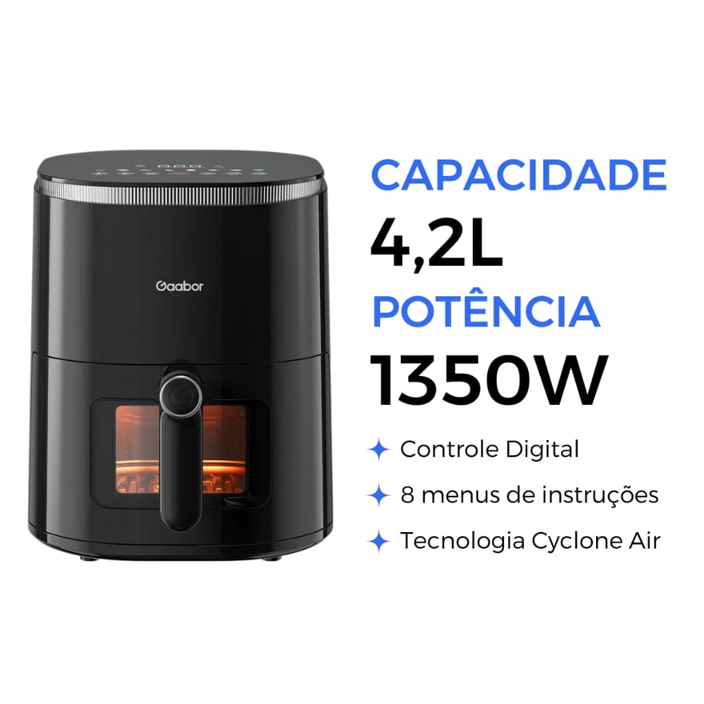 Air Fryer Fritadeira Sem Óleo Gaabor Duo Digital 4,2l Com Visor