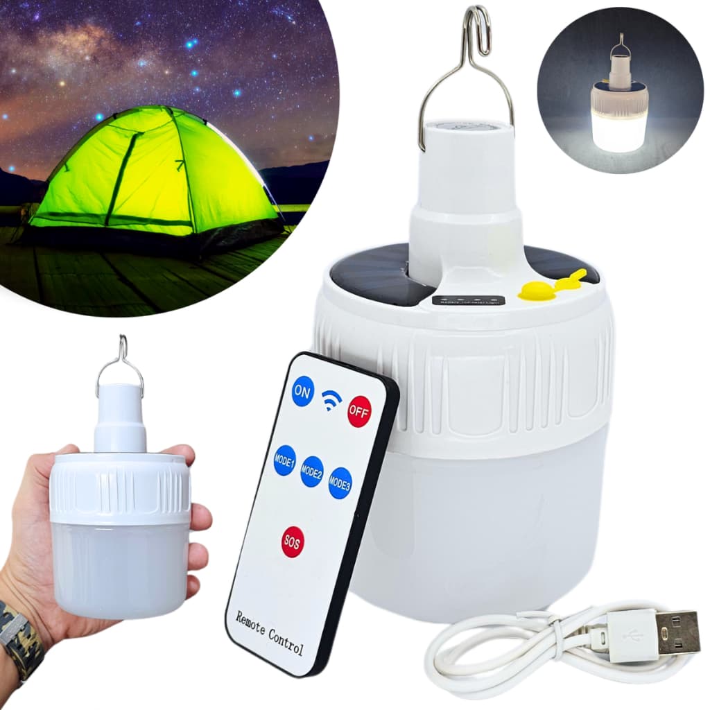 Lâmpada Camping Lampião Led Solar Potente Recarregável USB Lamparina Acampamento Luz Barraca Pesca