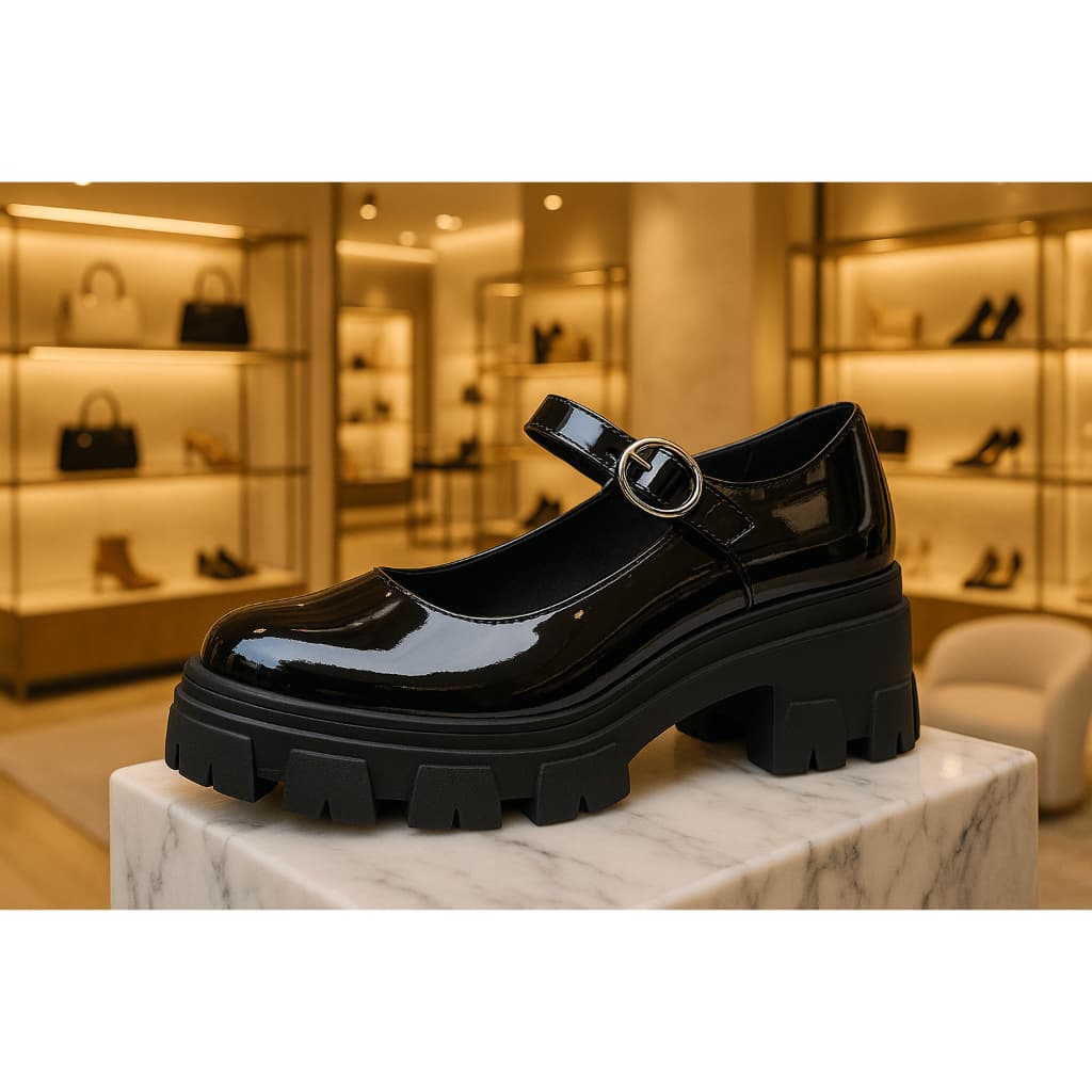 Sapato Mary Jane Feminino Solado Tratorado com Fivela Ajustável