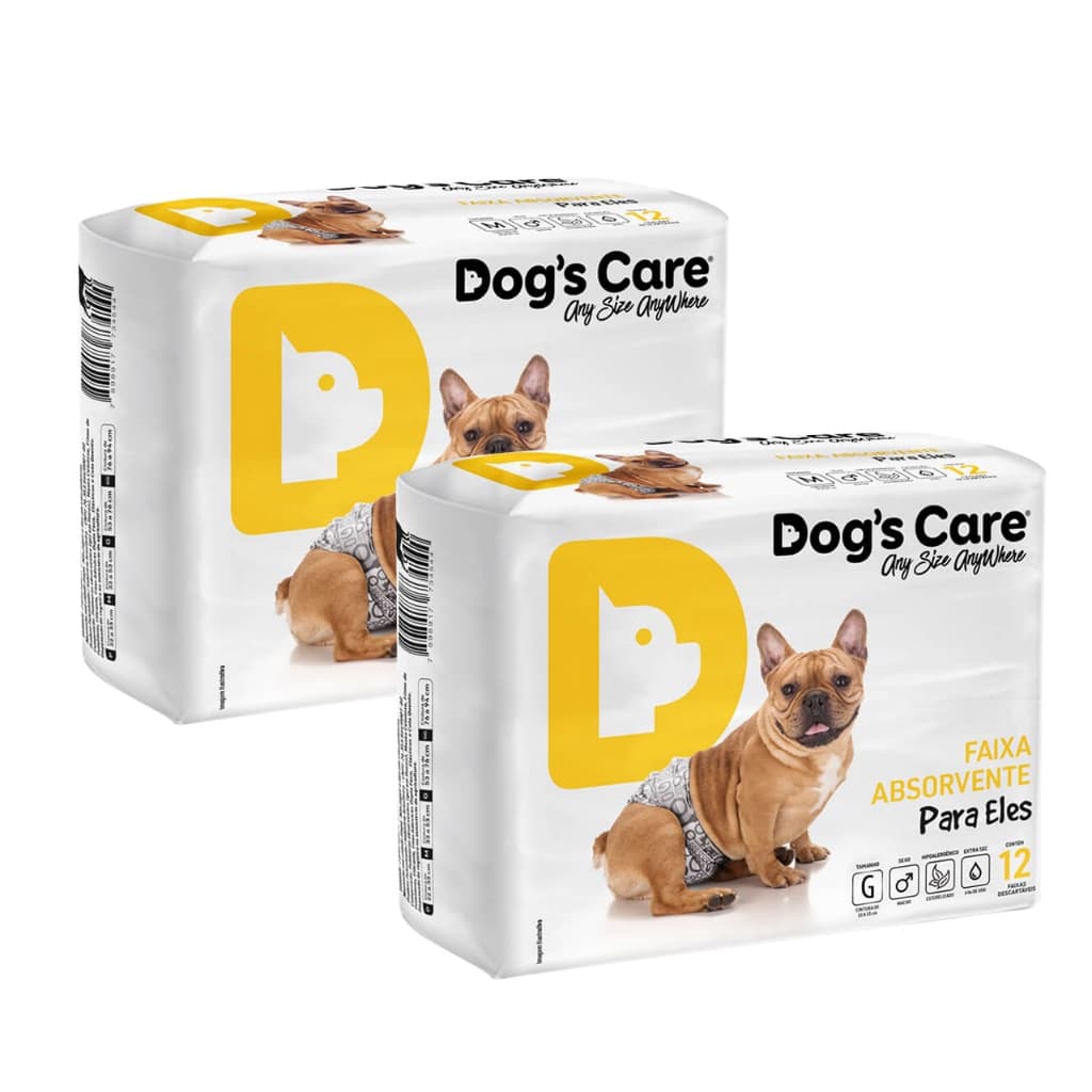 Fralda Absorvente Higiênica Descartável Dogs Care P/ Cães Cachorros Machos C/ 24 Unidades Tam G/M/P
