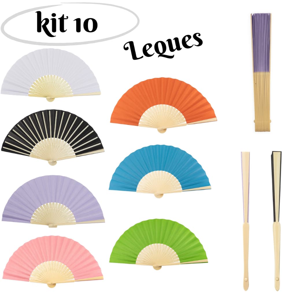 kit 10 Leques de Papel detalhes plástico elegante refrescante leve decorativo brindes