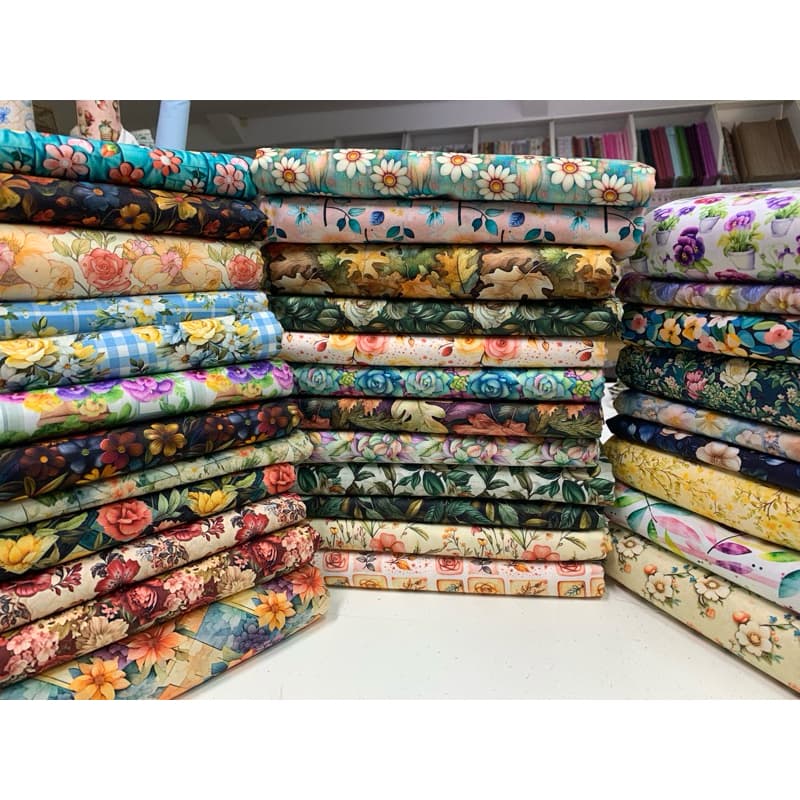 Tricoline Digital 100% Algodão - Flores e Folhas 50x75 cm ou 50x150cm