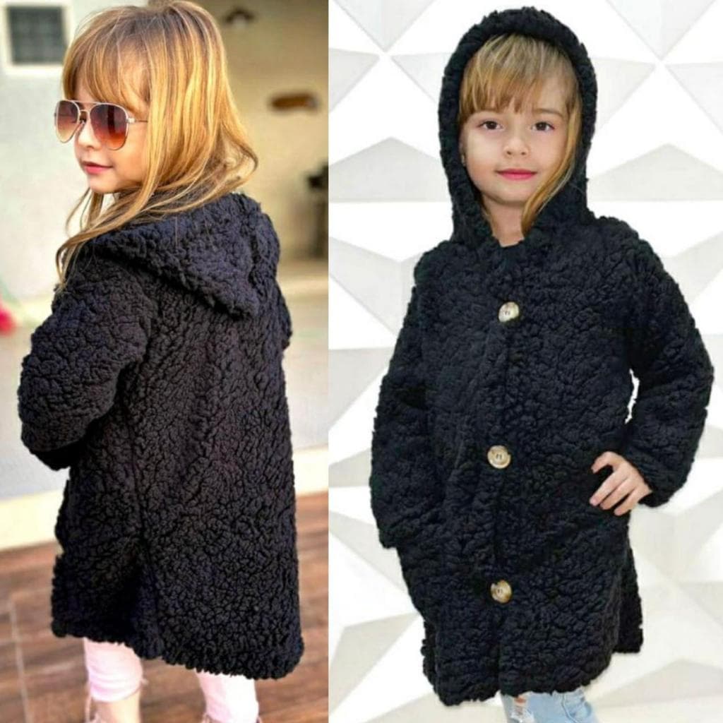 Casaco Infantil Teddy Botão Blusa De Frio Manga Longa Inverno Quentinho Estiloso Conforto Cordeiro Pelúcia Blogueirinha