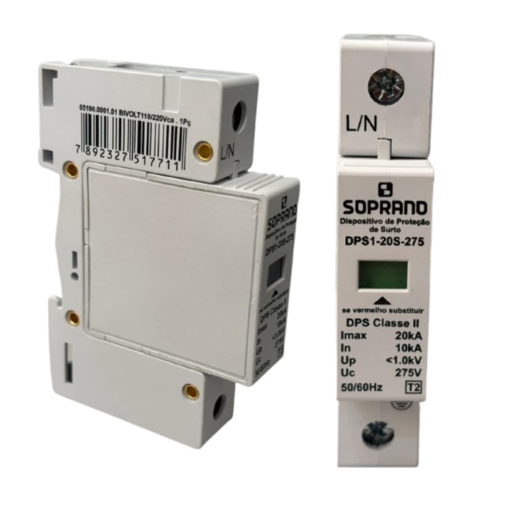 Protetor Surto Dps Anti Raio 1p 20ka 275v Biv F/n Soprano
