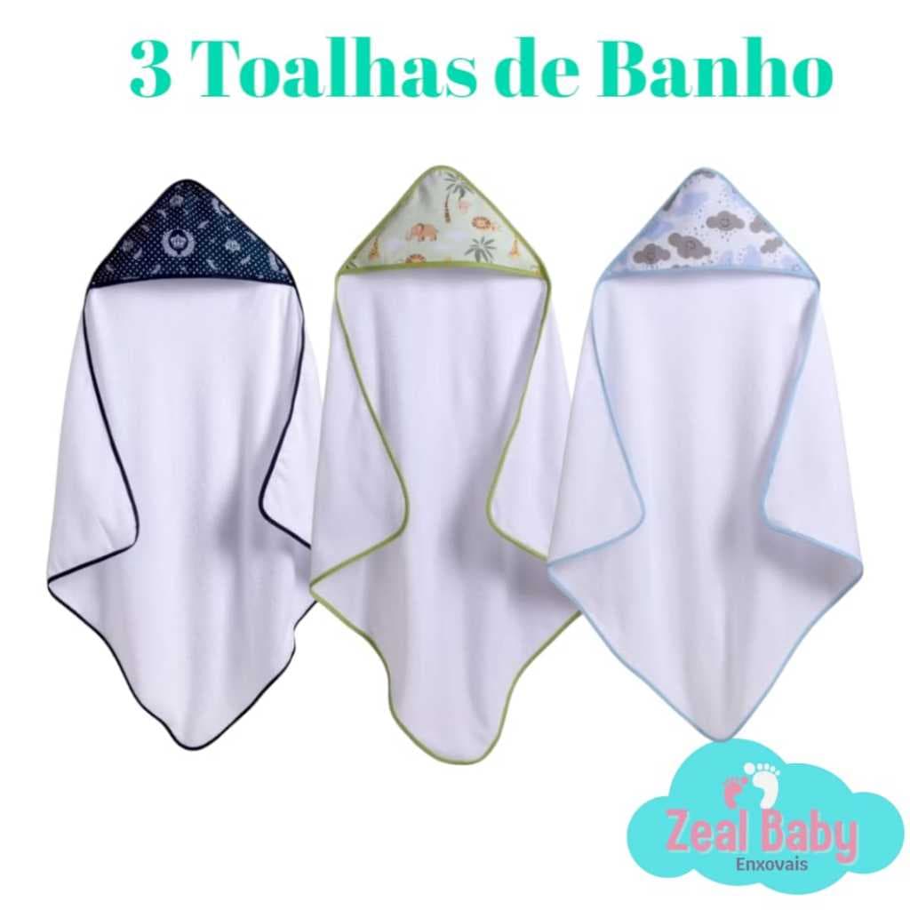 Toalha Banho Bebê Kit 3 Unidades Sortidas Felpudas Com Capuz