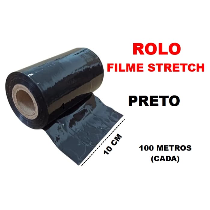 Filme Stretch 10cm Preto, Empacotar mala, Enxertia etc.. 100 Metros