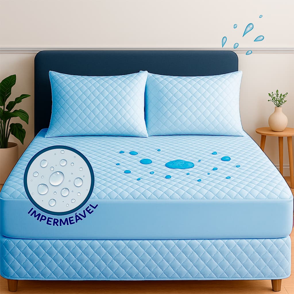 Kit Capa de Colchão Protetor Impermeável c/ 4 Camadas de Proteção + Protetor para Travesseiro