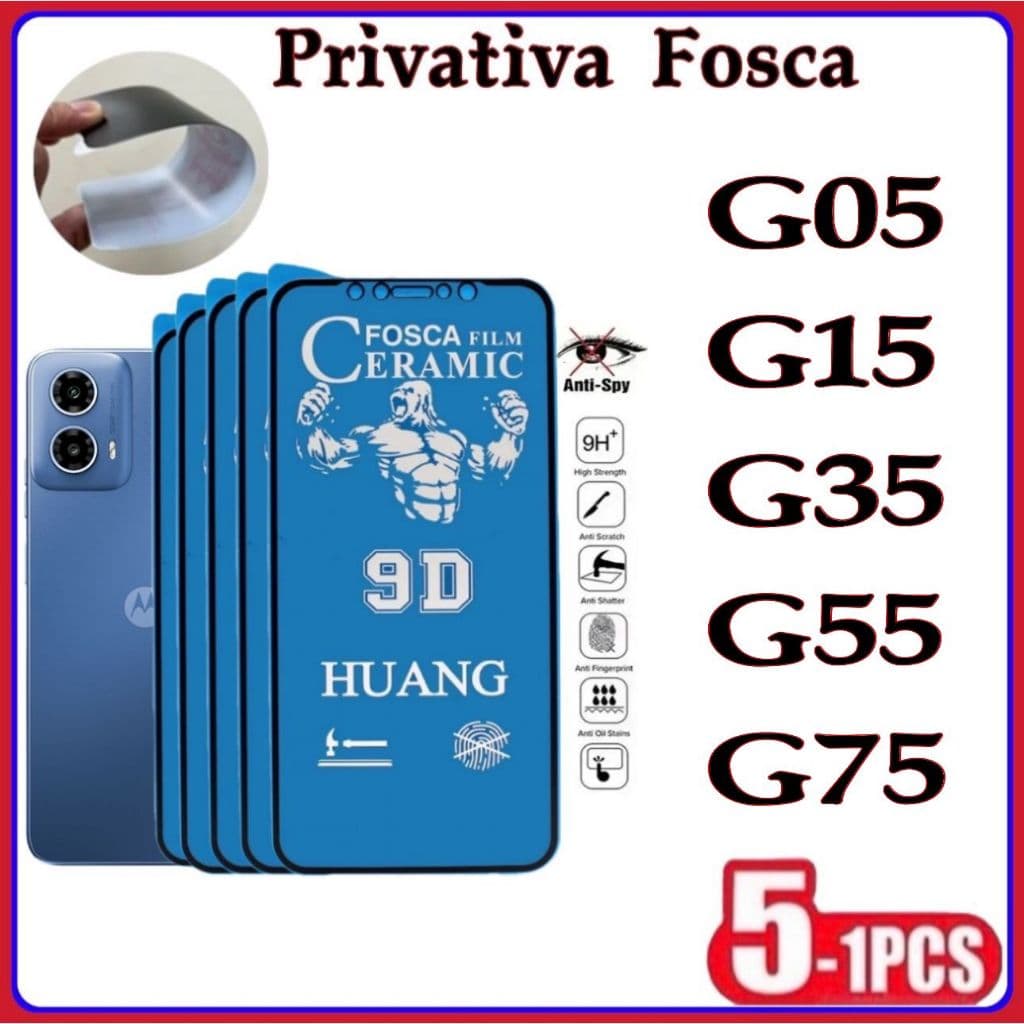 Película Privativa Fosca Anti-Spy Matte Cerâmica Hidrogel MOTO G05 G15 G35 G55 G75