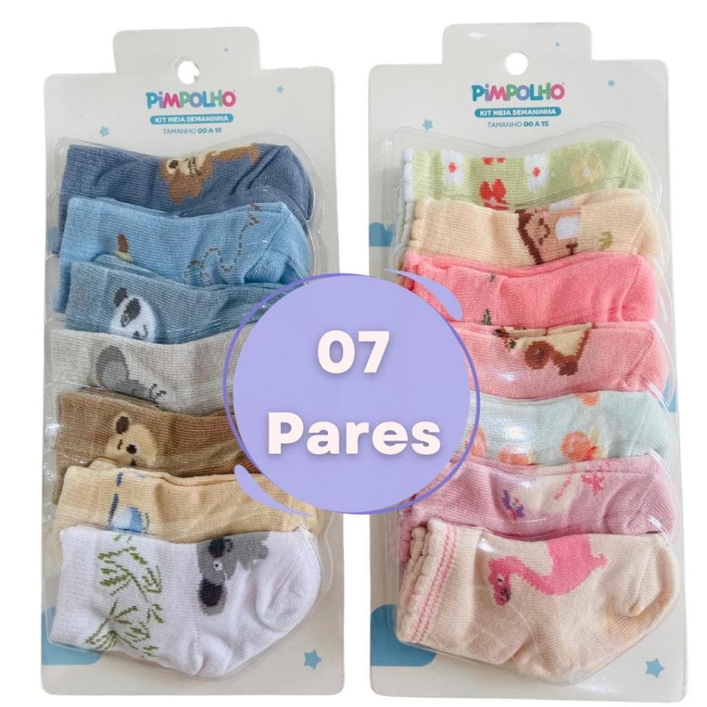 Kit meia bebê Pimpolho menino e menina recém nascido SEMANINHA