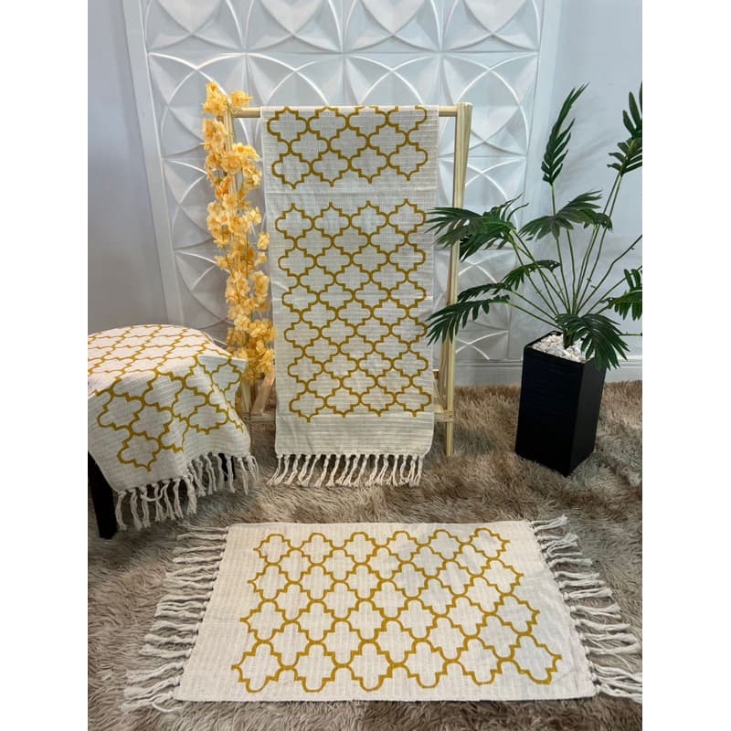 Kit Passadeira Cozinha 3 Peças Geométrica Jogo de Tapete Tecido Grosso Tear Nozinho