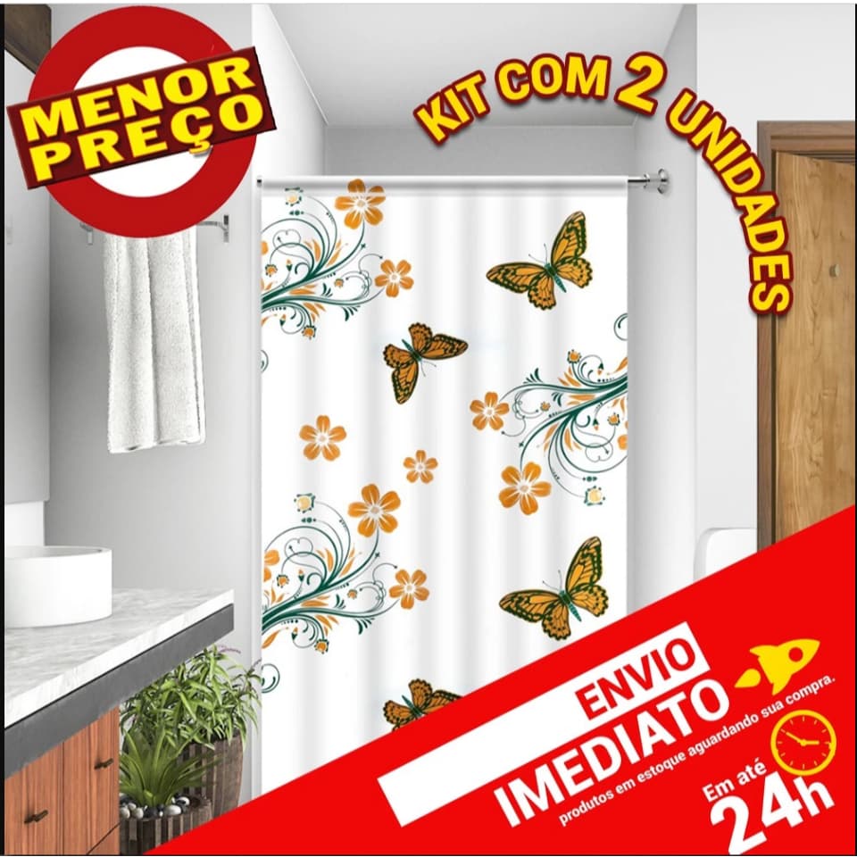 Kit 2 Cortinas para Box 100% PE Diversas estampas - ENVIO SORTIDO
