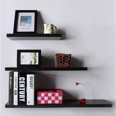 Kit 3 Prateleiras reta 20/30/40 nicho Preto suporte decoração sala quarto banheiro escritório