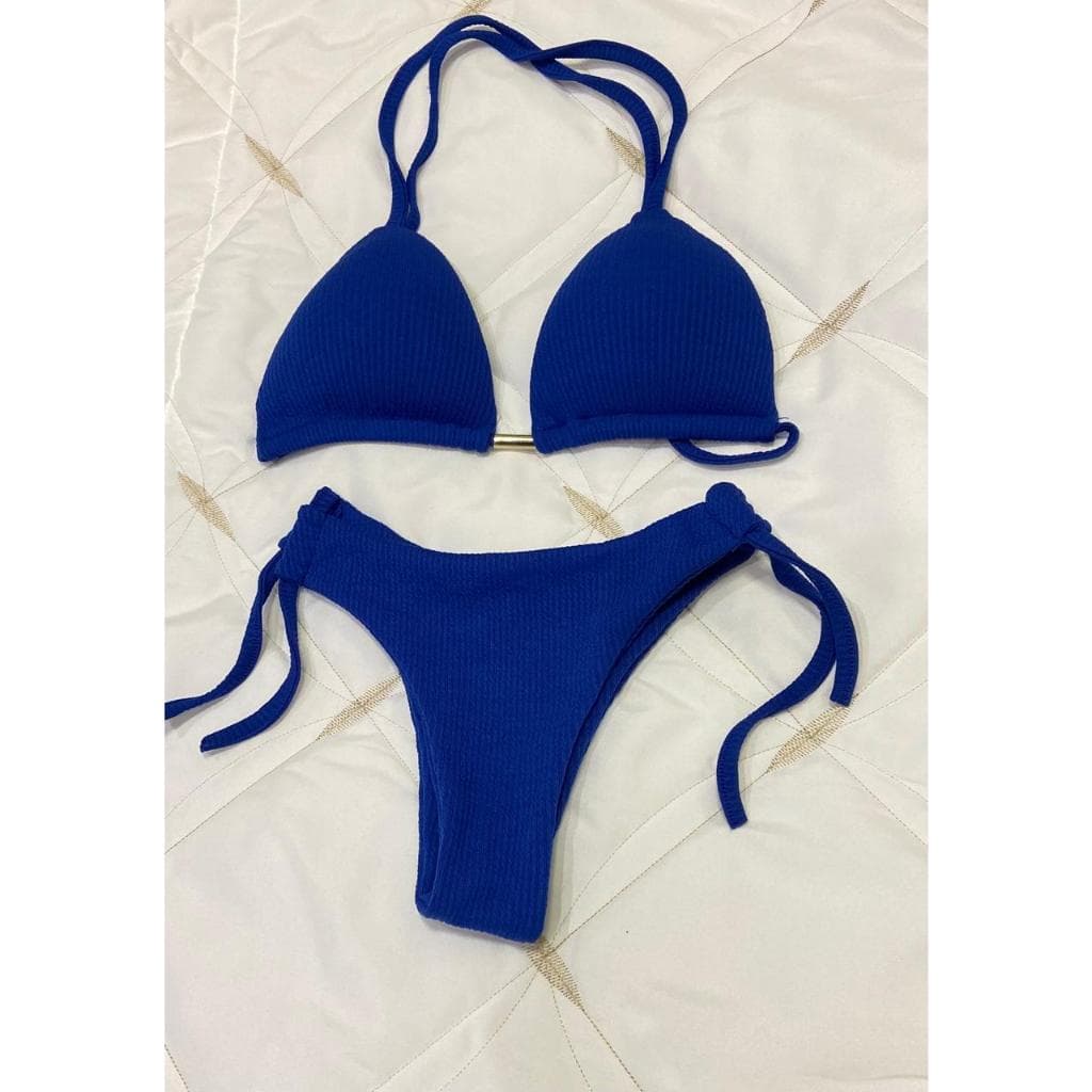 Biquini Cortininha Canelado Calcinha de Biquini Fio Duplo Semi Fio Dental