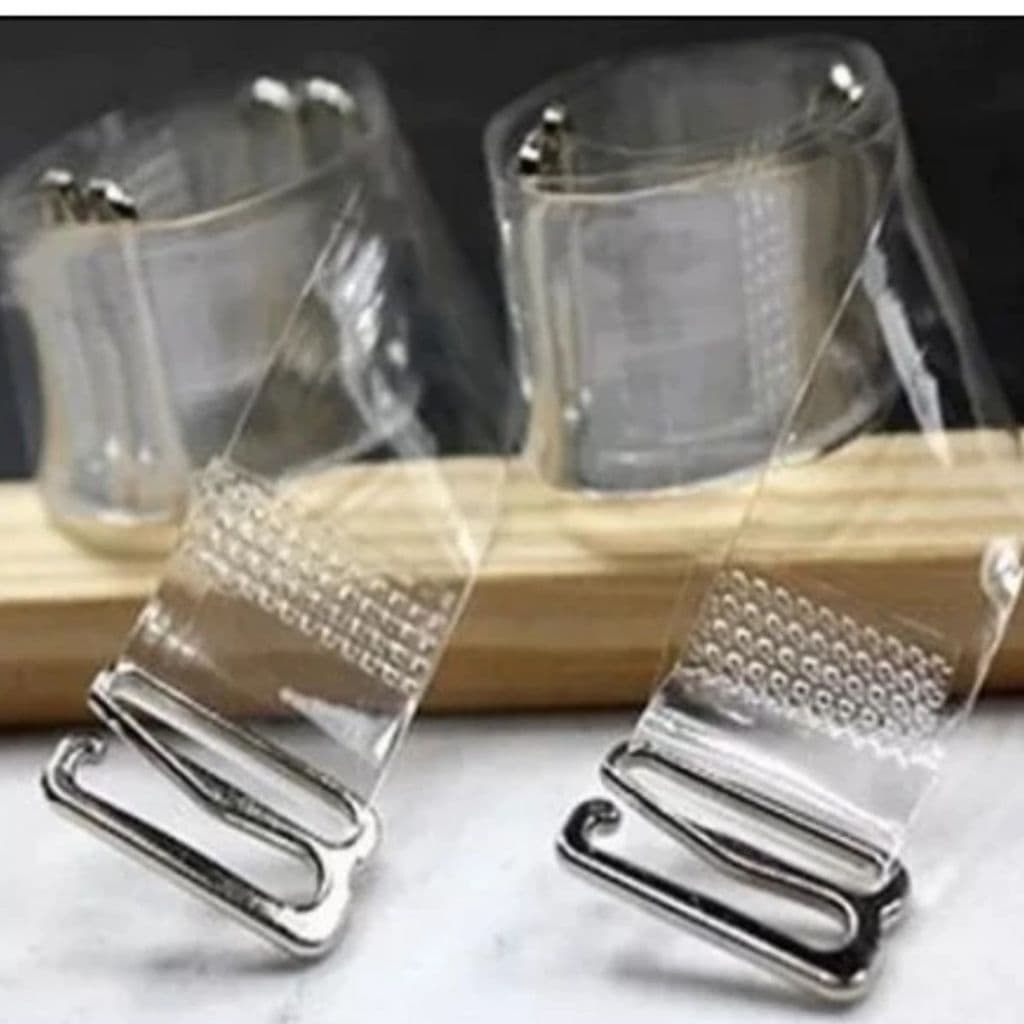 Kit 2 Pares Alças de Silicone Transparente p/ Sutiã Removível 18mm Plus Size com Gancho Inox