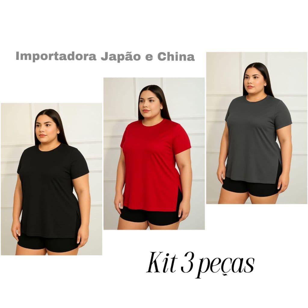 Kit 3 Blusa PLUS SIZE Sobre Legging Feminina Roupa Academia Tampa bumbum