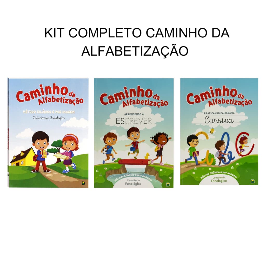 Kit completo com 3 livros Caminho da Alfabetização cartilhas de alfabetização letra de forma cursiva
